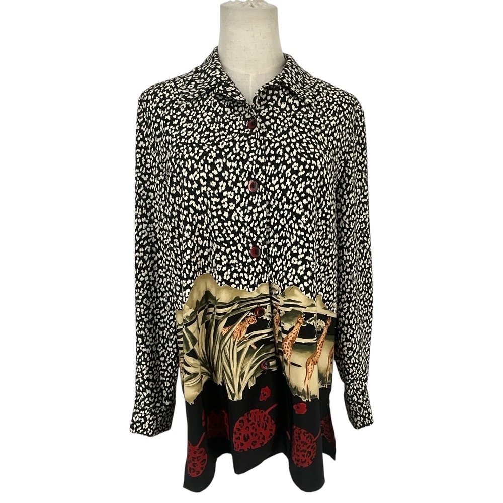 Kemp Collection‎ Safari Giraffe Animal Print Button Up Blouse Womens 8 Overshirt